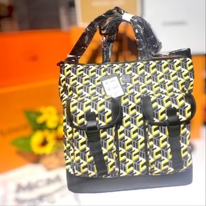 🆕🪷MCM🪷 Unisex Nylon Yellow/Black Cubic Logo Tote Bag MMT